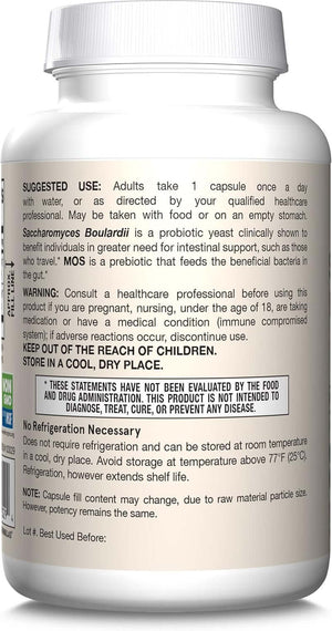 Jarrow Formulas Saccharomyces Boulardii Probiotics + MOS 5 Billion CFU Probiotic Yeast for Intestinal Health Support, Gut Health Supplements for Women and Men, 180 Veggie Capsules, 180 Day Supply - Vitamen Store