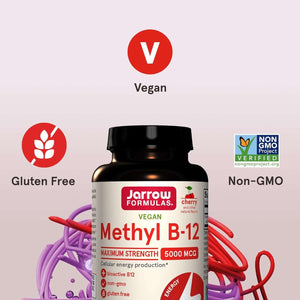 Jarrow Formulas Vitamin B12 5000 Mcg - Maximum Strength for Cellular Energy and Brain Health, 60 Cherry Chewable Tablets, B12 Vitamins 5000 Mcg - Vitamen Store