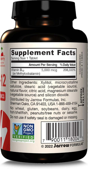 Jarrow Formulas Vitamin B12 5000 Mcg - Maximum Strength for Cellular Energy and Brain Health, 60 Cherry Chewable Tablets, B12 Vitamins 5000 Mcg - Vitamen Store