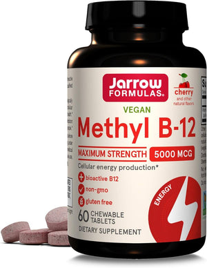 Jarrow Formulas Vitamin B12 5000 Mcg - Maximum Strength for Cellular Energy and Brain Health, 60 Cherry Chewable Tablets, B12 Vitamins 5000 Mcg - Vitamen Store