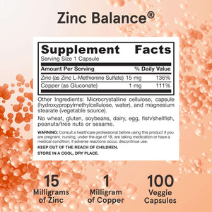 Jarrow Formulas Zinc Balance 15 mg with Copper – 100 Veggie Caps – Gluten‑Free & Vegan - Vitamen Store