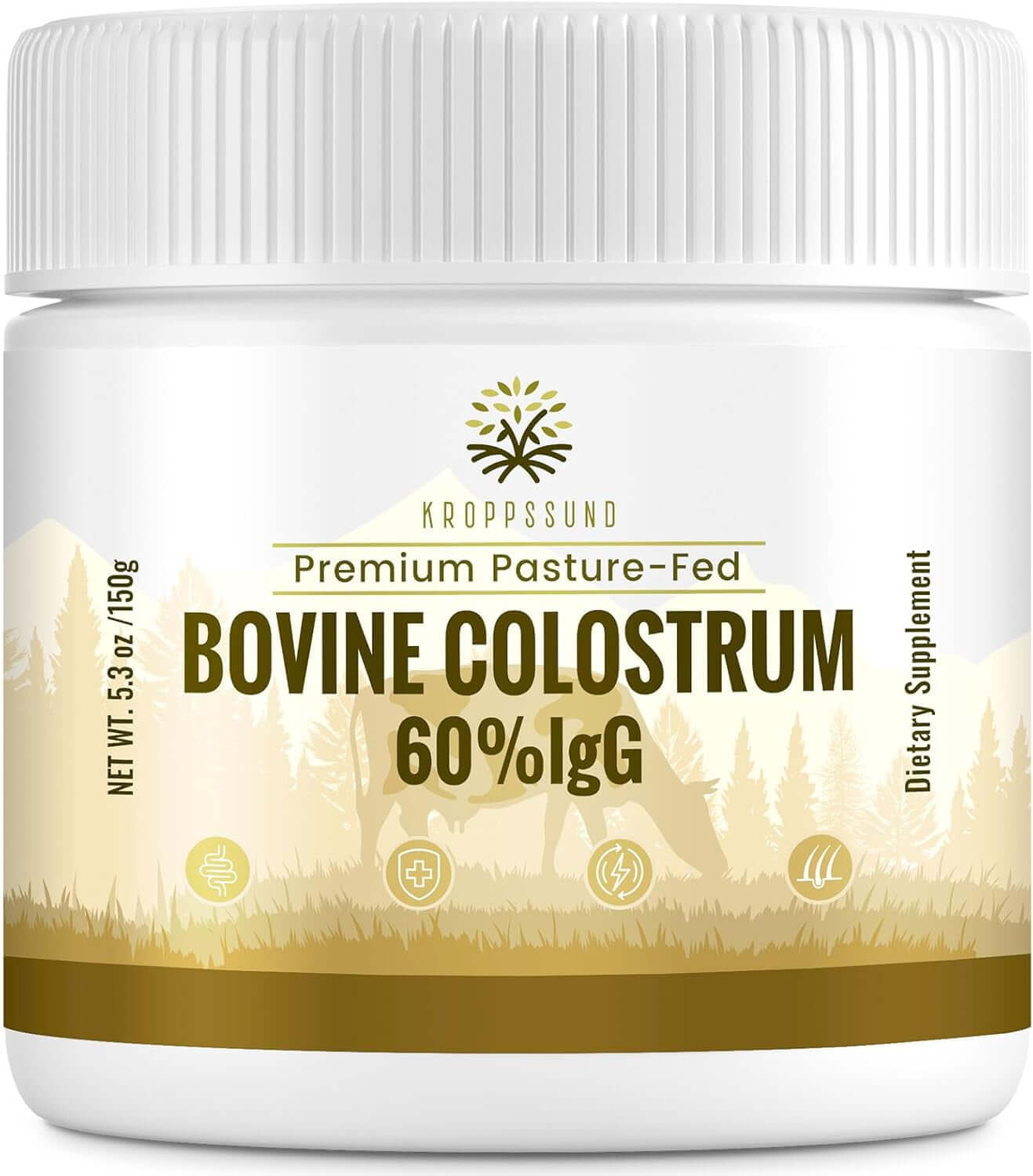 Kroppssund Bovine Colostrum Powder Supplement 3000 Mg - Extra High 60% Igg Bovine Colostrum - Gut, Bone, Exercise, Immune - 50 Servings (1 Bottle) - Vitamen Store