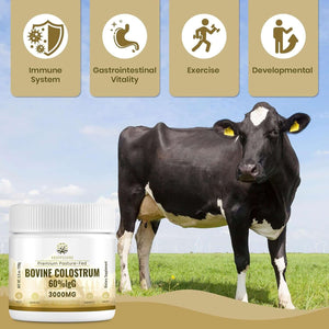 Kroppssund Bovine Colostrum Powder Supplement 3000 Mg - Extra High 60% Igg Bovine Colostrum - Gut, Bone, Exercise, Immune - 50 Servings (1 Bottle) - Vitamen Store