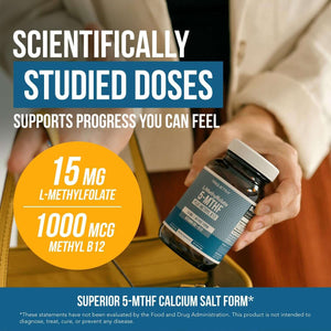 L Methyl Folate 15Mg plus Methyl B12 Cofactor – High Potency, Active 5 - MTHF Form - Supports Mood, Methylation, Cognition – Bioactive Forms of Vitamin B9 & B12 (60 Capsules – 60 Servings) - Vitamen Store