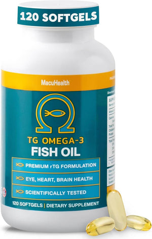 MacuHealth - TG Omega 3 - 1100mg DHA, 1100mg EPA, Eye & Heart Health Supplement, Natural Triglyceride Fish Oil Formula, Gluten Free, Environmentally Sustainable Resources, 120 Softgels - Vitamen Store