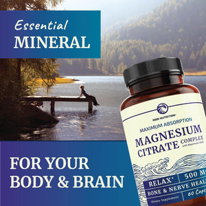 Magnesium Citrate Complex 500 mg – High Absorption Magnesium Supplement with Elemental Magnesium Oxide – Non - GMO, Soy - Free – 60 Capsules (2 - Month Supply) - Vitamen Store