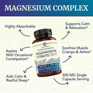 Magnesium Citrate Complex 500 mg – High Absorption Magnesium Supplement with Elemental Magnesium Oxide – Non - GMO, Soy - Free – 60 Capsules (2 - Month Supply) - Vitamen Store
