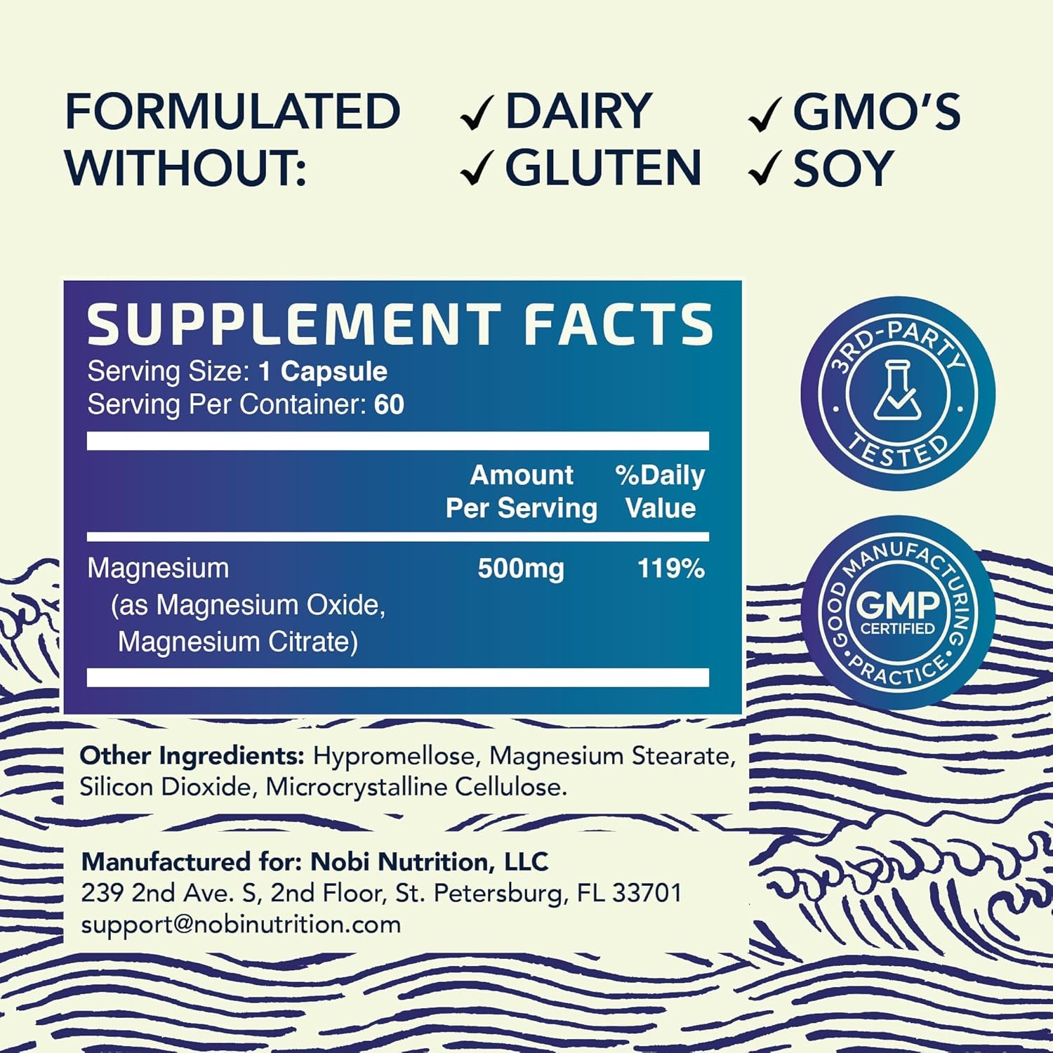 Magnesium Citrate Complex 500 mg – High Absorption Magnesium Supplement with Elemental Magnesium Oxide – Non - GMO, Soy - Free – 60 Capsules (2 - Month Supply) - Vitamen Store