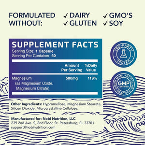 Magnesium Citrate Complex 500 mg – High Absorption Magnesium Supplement with Elemental Magnesium Oxide – Non - GMO, Soy - Free – 60 Capsules (2 - Month Supply) - Vitamen Store