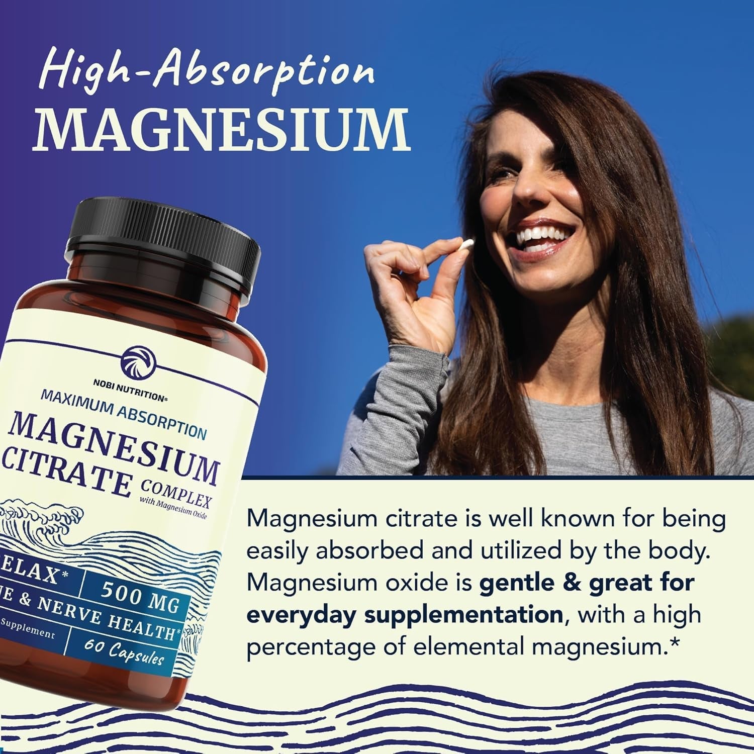 Magnesium Citrate Complex 500 mg – High Absorption Magnesium Supplement with Elemental Magnesium Oxide – Non - GMO, Soy - Free – 60 Capsules (2 - Month Supply) - Vitamen Store