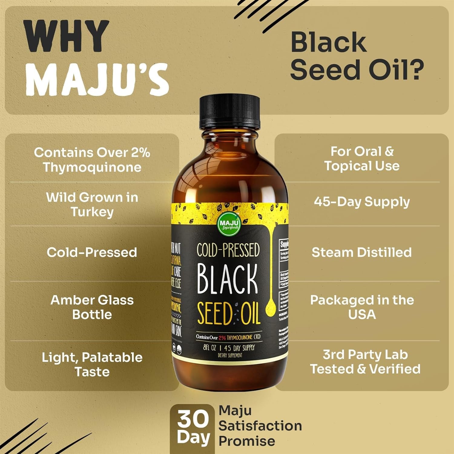 MAJU Black Seed Oil - 100% Turkish Black Cumin Seed Oil, Cold - Pressed, 8 oz Glass Bottle - Vitamen Store