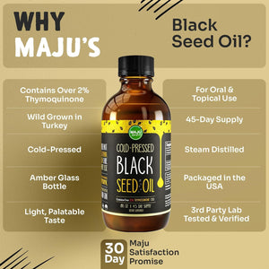 MAJU Black Seed Oil - 100% Turkish Black Cumin Seed Oil, Cold - Pressed, 8 oz Glass Bottle - Vitamen Store