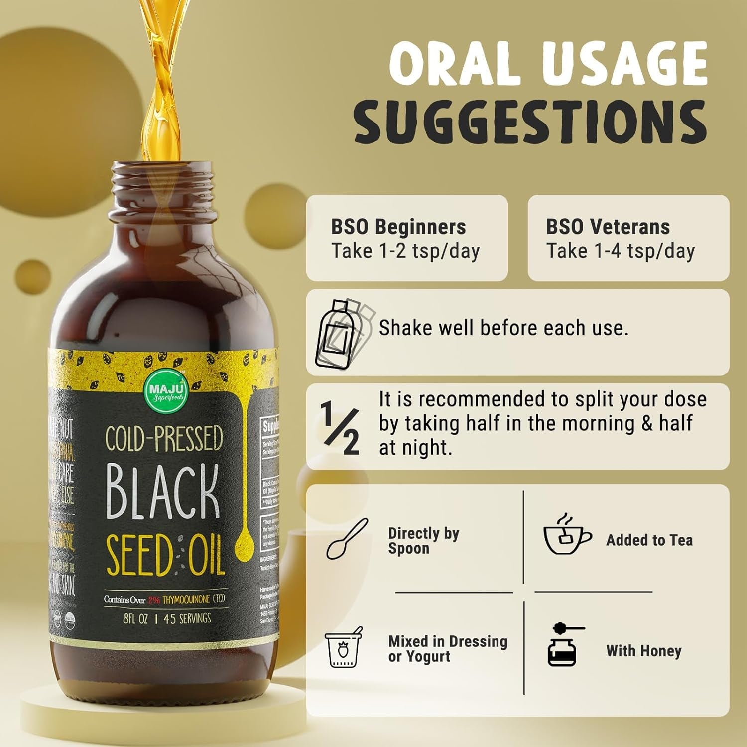 MAJU Black Seed Oil - 100% Turkish Black Cumin Seed Oil, Cold - Pressed, 8 oz Glass Bottle - Vitamen Store