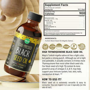 MAJU Black Seed Oil - 100% Turkish Black Cumin Seed Oil, Cold - Pressed, 8 oz Glass Bottle - Vitamen Store