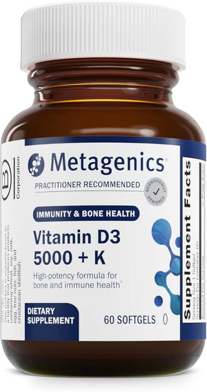 Metagenics Vitamin D3 + K – Vitamin D with MK - 7 – 60 Softgels, 5,000 IU – Non - GMO & Gluten - Free - Vitamen Store