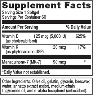 Metagenics Vitamin D3 + K – Vitamin D with MK - 7 – 60 Softgels, 5,000 IU – Non - GMO & Gluten - Free - Vitamen Store