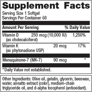 Metagenics Vitamin D3 + K – Vitamin D with MK - 7 (K2) – 60 Softgels, 10,000 IU – Non - GMO & Gluten - Free - Vitamen Store