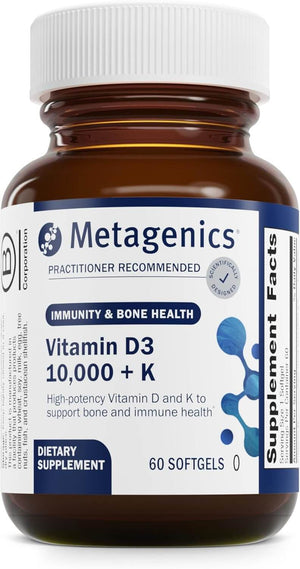 Metagenics Vitamin D3 + K – Vitamin D with MK - 7 (K2) – 60 Softgels, 10,000 IU – Non - GMO & Gluten - Free - Vitamen Store