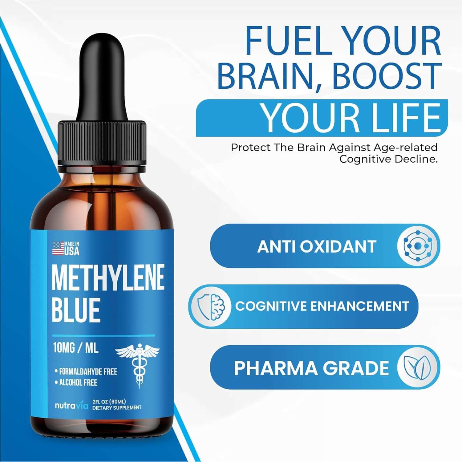 Methylene Blue 99.99% - Official Formula - Methylene Blue Liquid Drops Advanced Strength Formula, Increased Absorption, Methylene Blue Supplement Liquid Powder Compare to Pharmaceutical Grade (2Oz) - Vitamen Store