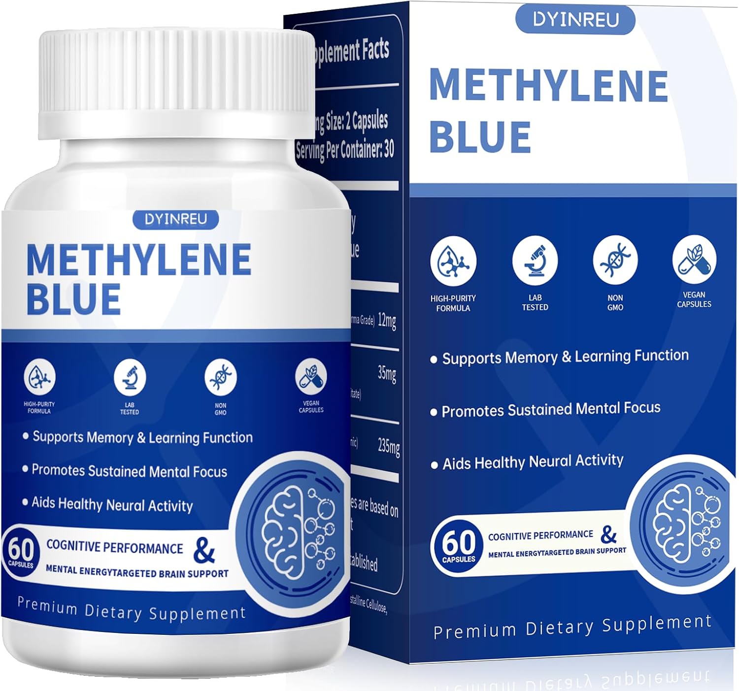 Methylene Blue Capsules (USP Grade 1%) - 60 Capsules, 30 - Day Supply | Pharmaceutical Grade Supplement for High Absorption - Vitamen Store