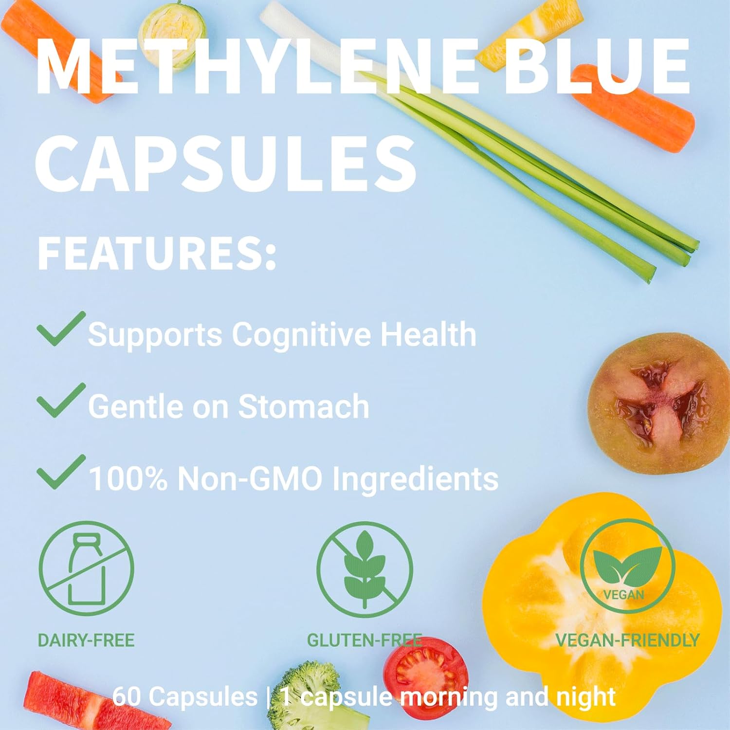 Methylene Blue Capsules (USP Grade 1%) - 60 Capsules, 30 - Day Supply | Pharmaceutical Grade Supplement for High Absorption - Vitamen Store