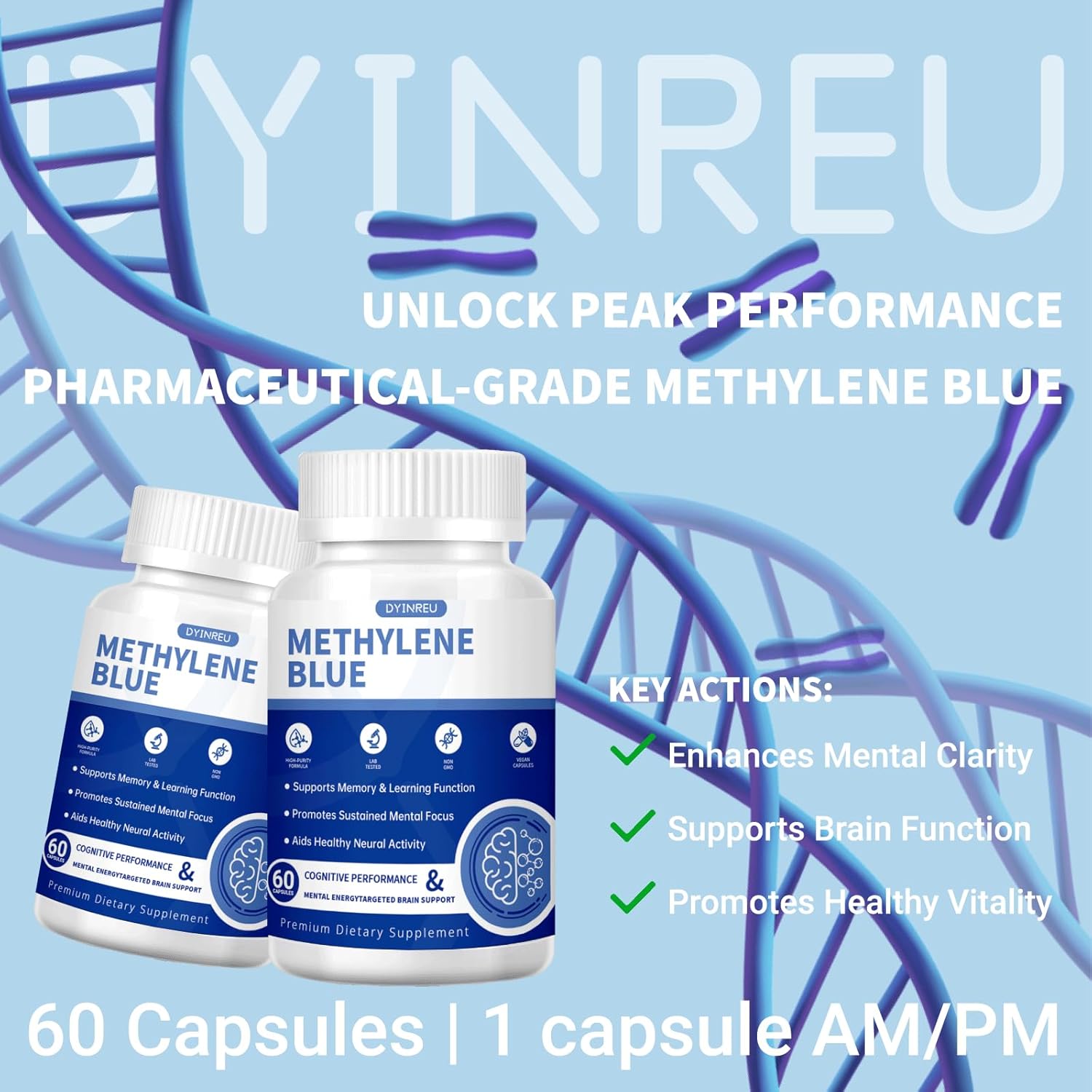 Methylene Blue Capsules (USP Grade 1%) - 60 Capsules, 30 - Day Supply | Pharmaceutical Grade Supplement for High Absorption - Vitamen Store