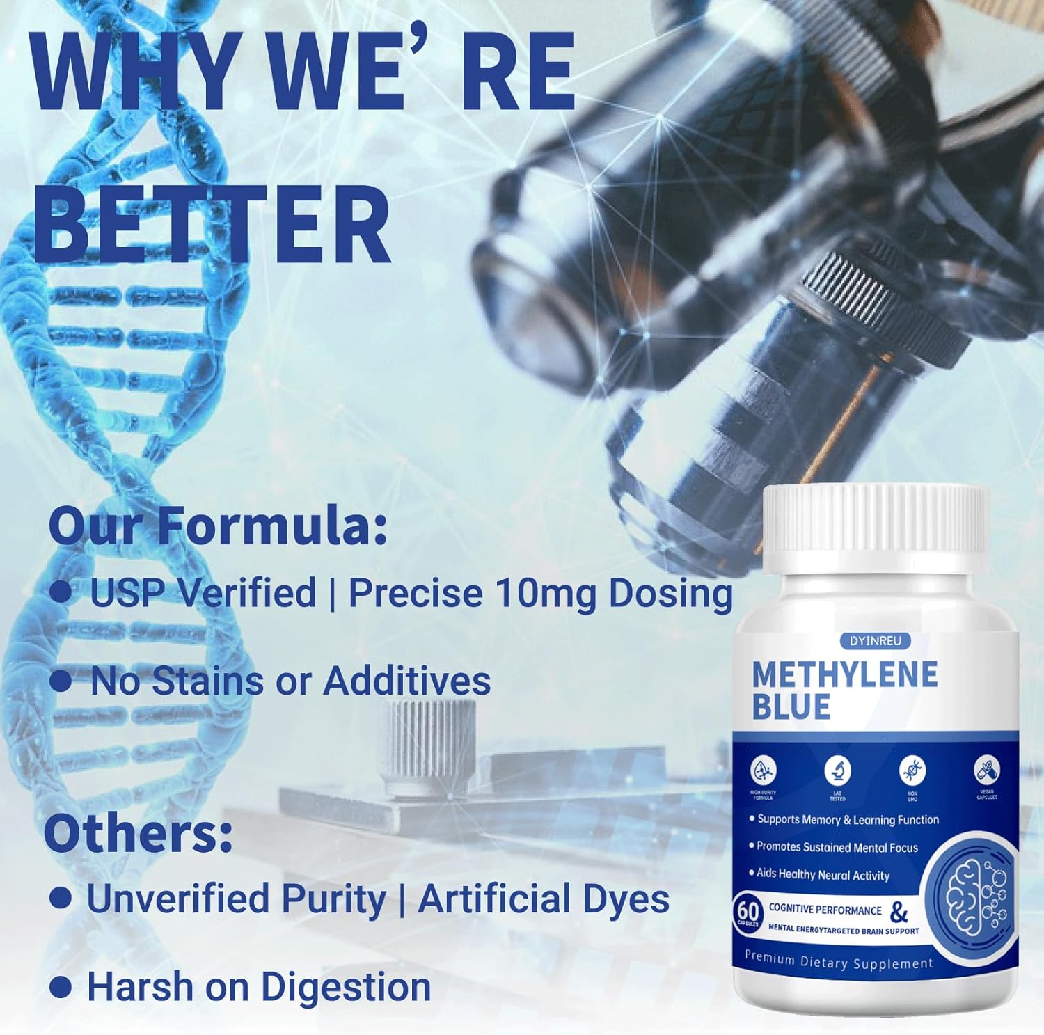 Methylene Blue Capsules (USP Grade 1%) - 60 Capsules, 30 - Day Supply | Pharmaceutical Grade Supplement for High Absorption - Vitamen Store