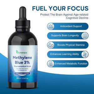 Methylene Blue Pharmaceutical Grade, 3% Ultra Concentration Nootropic Supplement for Humans, No Formaldehyde, No Alcohol, Third - Party Tested (120 Ml, 4.06 Fl Oz) - Vitamen Store