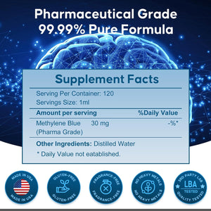 Methylene Blue Pharmaceutical Grade, 3% Ultra Concentration Nootropic Supplement for Humans, No Formaldehyde, No Alcohol, Third - Party Tested (120 Ml, 4.06 Fl Oz) - Vitamen Store