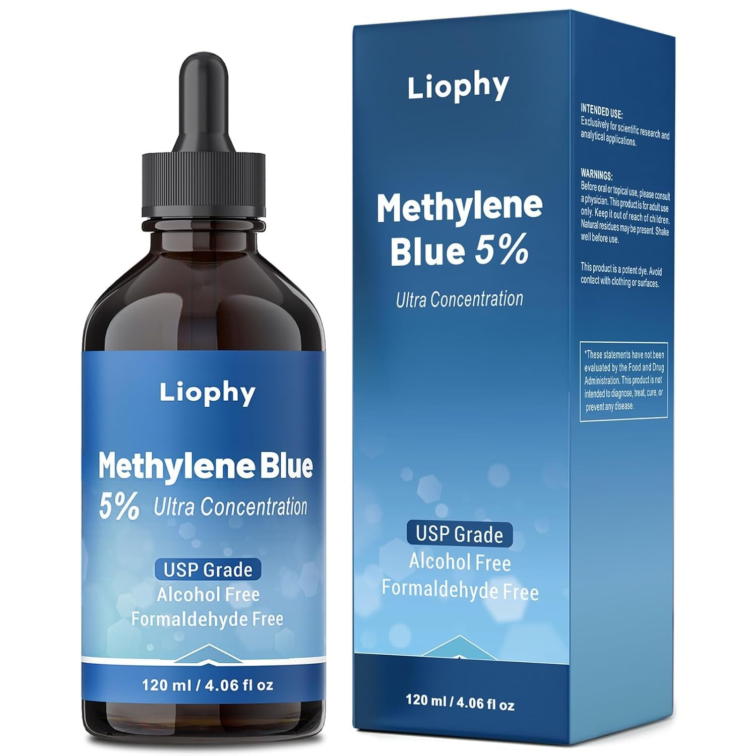 Methylene Blue Pharmaceutical Grade 5%, USP Grade Dietary Supplement for Human Heavy Metals Tested, No Formaldehyde, 4.06 Fl Oz - Vitamen Store