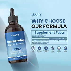 Methylene Blue Pharmaceutical Grade 5%, USP Grade Dietary Supplement for Human Heavy Metals Tested, No Formaldehyde, 4.06 Fl Oz - Vitamen Store