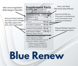 Methylene Blue Pharmaceutical Grade Capsules, with Added Glycine + NAC for Enhanced Antioxidant Activity, Collagen and Creatine for Anti - Aging Support, Youth and Longevity Formula - Vitamen Store