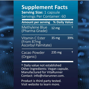 Methylene Blue (USP Grade) Pharma Grade Supplements, Capsule Form, with Added Vitamin C Ester for Enhanced Absorption, Brain Supplement with Brain Fuel, Memory, Focus, Clarity, Cognitive, Energy - Vitamen Store