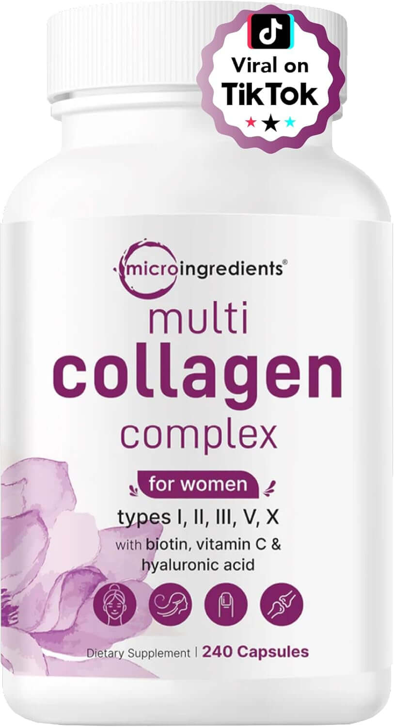 Micro Ingredients Multi Collagen Pills for Women & Men, 240 Capsules | Type I, II, III, V, X - Hydrolyzed Collagen Peptides with Biotin, Hyaluronic Acid & Vitamin C | Hair, Skin, Nail & Joint Support - Vitamen Store