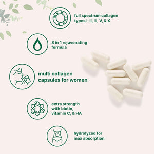 Micro Ingredients Multi Collagen Pills for Women & Men, 240 Capsules | Type I, II, III, V, X - Hydrolyzed Collagen Peptides with Biotin, Hyaluronic Acid & Vitamin C | Hair, Skin, Nail & Joint Support - Vitamen Store