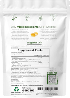 Micro Ingredients Oil of Oregano Softgels 6000Mg per Serving, 300 Count | 2 in 1 Formulated with Black Seed Oil 200Mg, 4X Strength Carvacrol & Thymoquinone | Plant Based, Non - Gmo & Immune Support - Vitamen Store