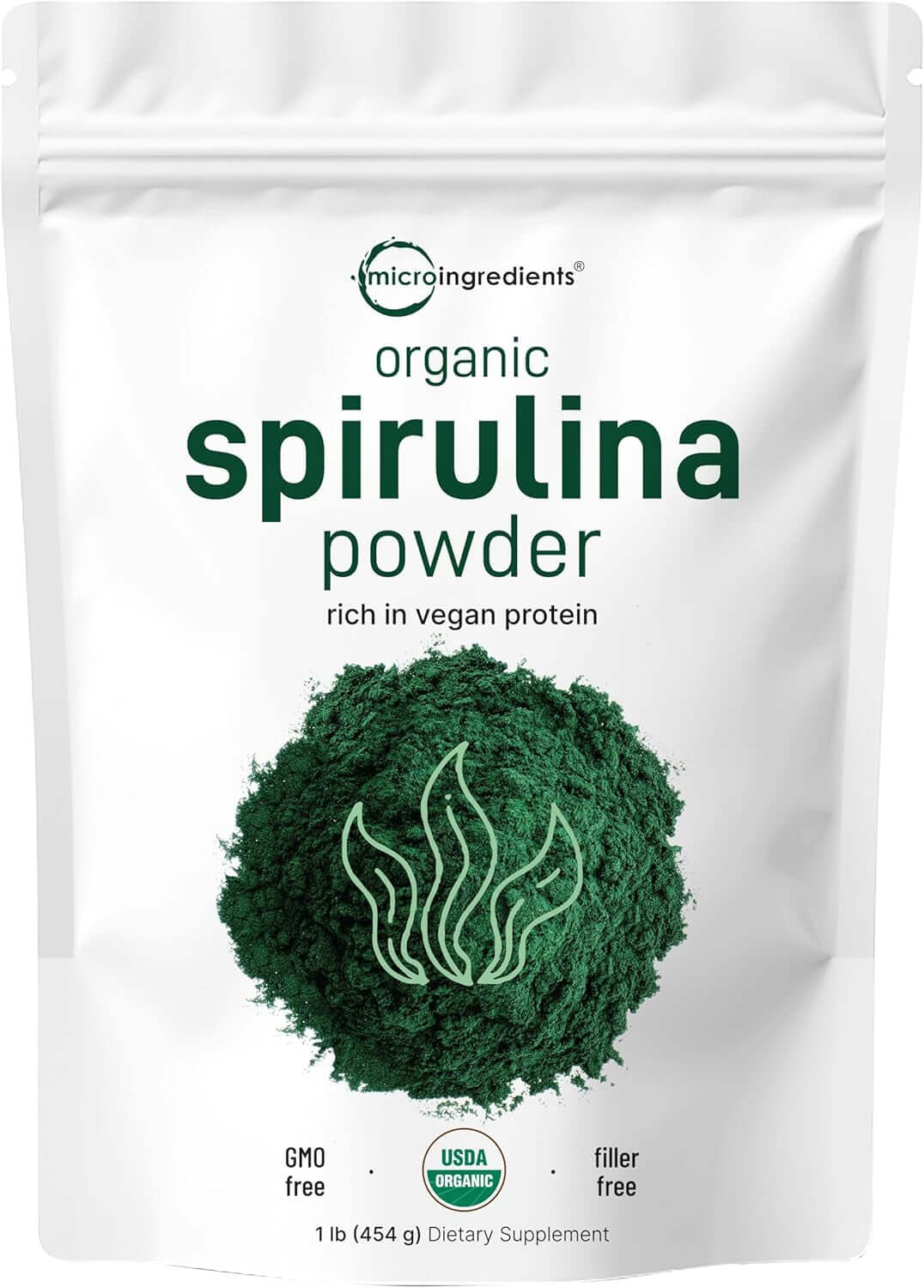 Micro Ingredients Organic Spirulina Powder – 16 oz Raw Arthrospira Platensis, 70% Vegan Protein, Rich in Minerals & Vitamins – Non‑GMO & Non‑Irradiated - Vitamen Store