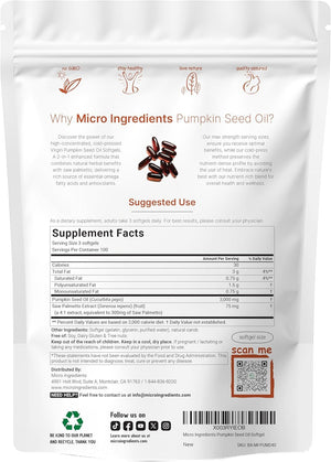 Micro Ingredients Pumpkin Seed Oil with Saw Palmetto Extract - 3000mg - 300 Softgels - Cold Pressed, Non - GMO - Vitamen Store