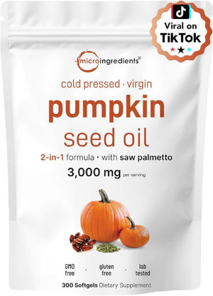 Micro Ingredients Pumpkin Seed Oil with Saw Palmetto Extract - 3000mg - 300 Softgels - Cold Pressed, Non - GMO - Vitamen Store