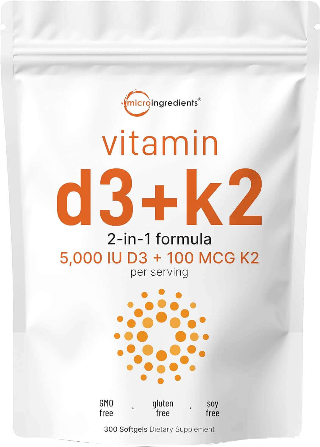 Micro Ingredients Vitamin D3 5000 IU with K2 100 Mcg, 300 Soft - Gels - Vitamen Store