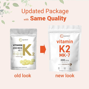 Micro Ingredients Vitamin K2 MK - 7 Supplement, 200 mcg Per Serving, 300 Coconut Oil Softgles | Easily Absorbed, Active Menaquinone Form Non - GMO - Vitamen Store