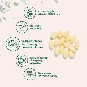 Micro Ingredients Vitamin K2 MK - 7 Supplement, 200 mcg Per Serving, 300 Coconut Oil Softgles | Easily Absorbed, Active Menaquinone Form Non - GMO - Vitamen Store