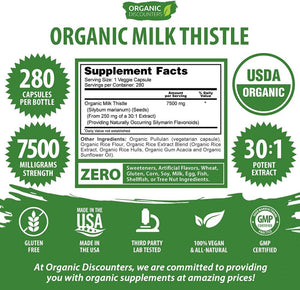 Milk Thistle Capsules, 280 Count, 7500 Mg Strength, Potent 30:1 Extract, USDA Certified Organic, Rich in Silymarin Flavonoids, Vegan, Non - Gmo and All - Natural - Vitamen Store