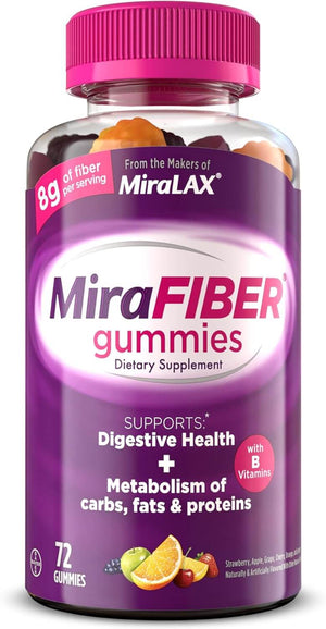 Mirafiber Gummies, from the Gut Experts at Miralax, 8G of Daily Prebiotic Fiber with B Vitamins to Support Digestive Health and Metabolism, Fruit Flavored Fiber Gummies, 72 Count - Vitamen Store
