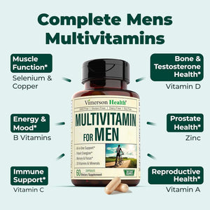 Multivitamin for Men - Daily Mens Multivitamins & Multiminerals with Vitamin D, Vitamin C, B12 Zinc & More. Essential Vitamins for Men for Energy, Focus, Stamina, Performance, Mens Health. 60 Capsules - Vitamen Store