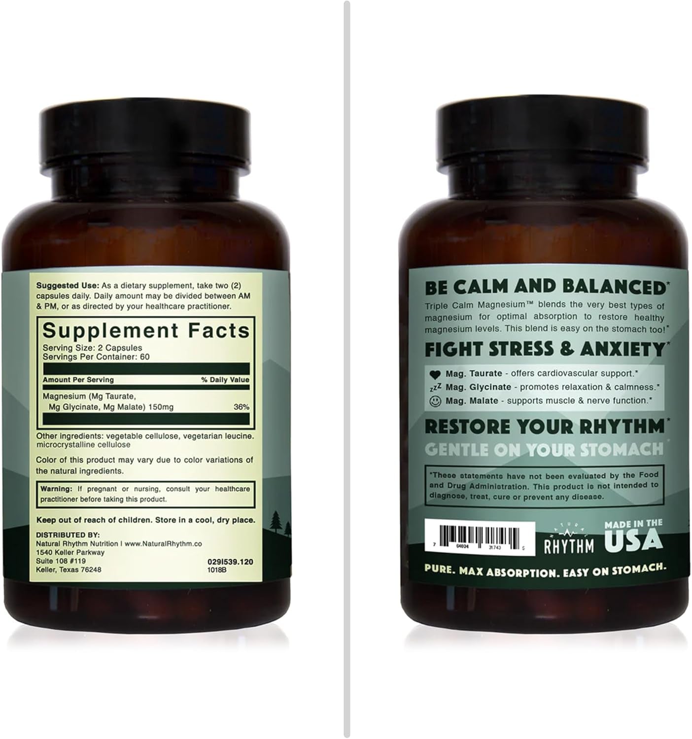 Natural Rhythm Triple Calm Magnesium – 150 mg – Magnesium Complex with Glycinate, Malate, and Taurate – 120 Capsules - Vitamen Store
