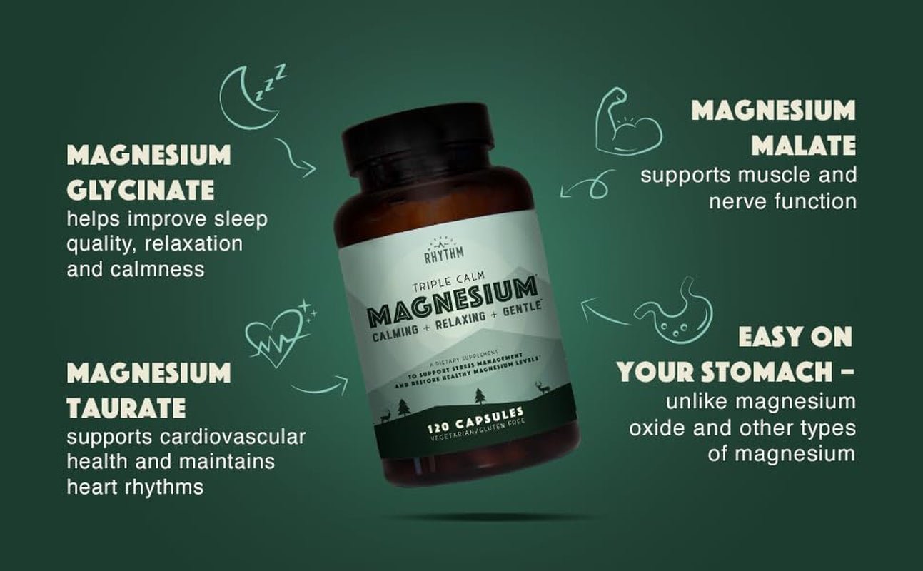 Natural Rhythm Triple Calm Magnesium – 150 mg – Magnesium Complex with Glycinate, Malate, and Taurate – 120 Capsules - Vitamen Store