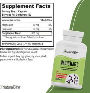 Naturalslim Potassium Magnesium Supplement 100 Capsules – Magicmag C Magnesium Citrate Supplements for Sleep Support, Heart Health, and Muscle Cramp Relief | Gluten - Free 3 Pack - Vitamen Store