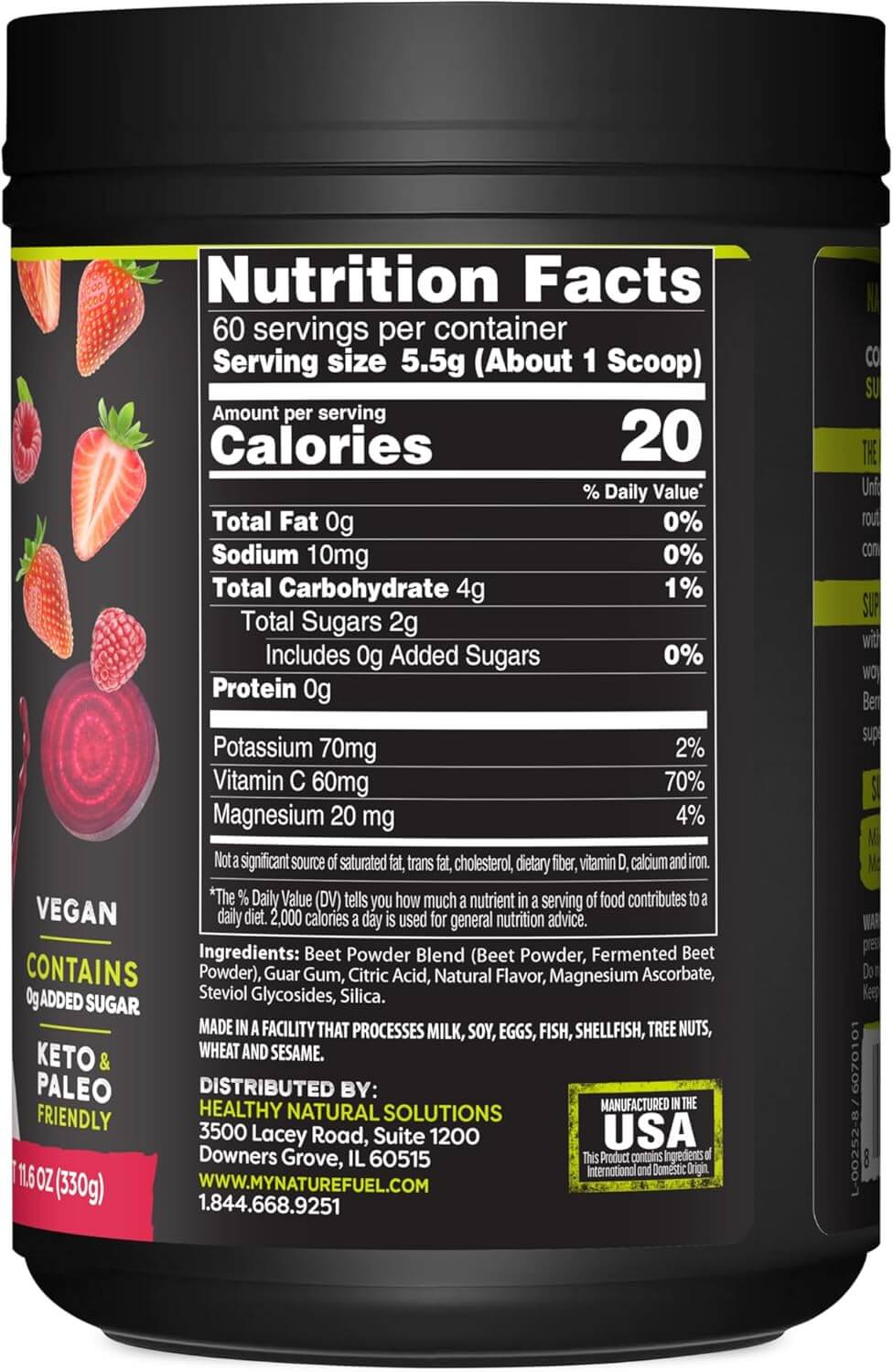 Nature Fuel Power Beets Super Concentrated Circulation Superfood Dietary Supplement – Delicious Acai Berry Pomegranate Flavor – Non - GMO Beet Root Powder - 60 Servings - Vitamen Store