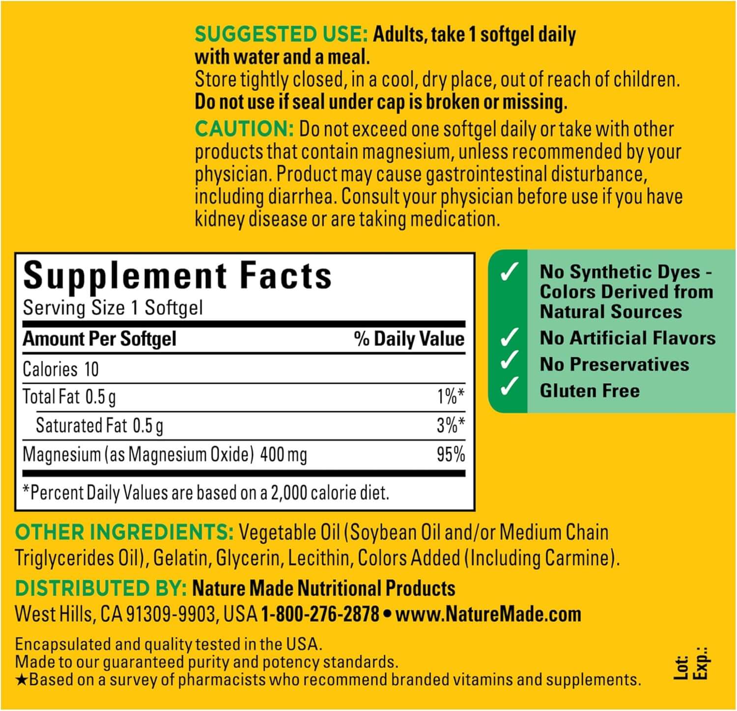Nature Made Extra Strength Magnesium Oxide 400mg – Magnesium Supplement – 110 Softgels (110 - Day Supply) - Vitamen Store